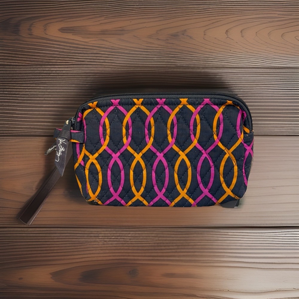 Vera Bradley Jazzy Swirls‎ Cosmetic Toiletries Bag Zip Quilted Purple Orange
